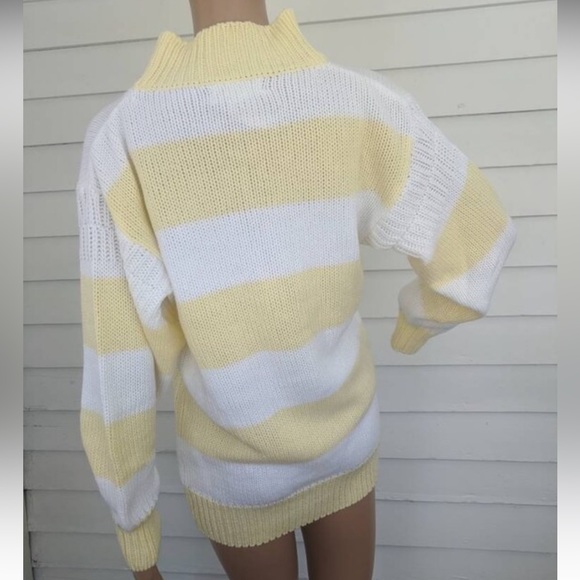 80s Yellow Striped Sweater Mock Acrylic Pastel Victoria Jones S - Picture 3 of 5